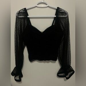 Haute Monde Black Sheer Sleeve Blouse